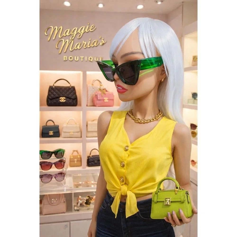 Sunglasses‎ Women Green Stripes Fashion Cat Eye Shades
